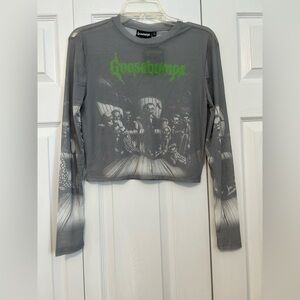 Goosebumps Grey Mesh Long Sleeve Crop Top